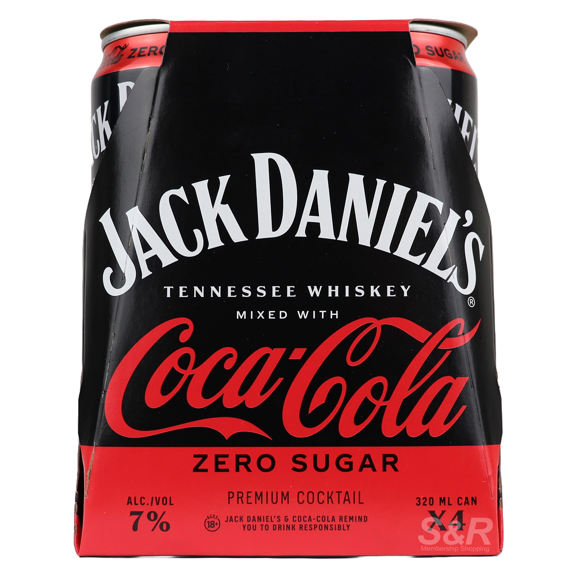 Jack Daniel's Tennessee Whiskey Mixed with Coca-Cola Zero Sugar 4x320mL Jack Daniel's Tennessee Whiskey Mixed with Coca-Cola Zero Sugar 4x320mL